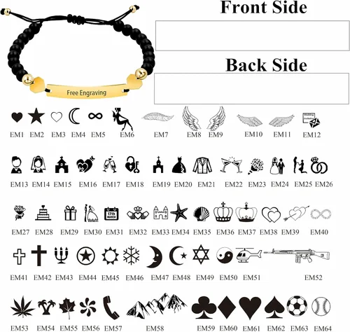 Miniatura 2 de Pulsera unisex hecha a mano con nombre cuentas de ónix negro mate pulsera trenzada personalizada para hombres mujeres mejores amigos regalo