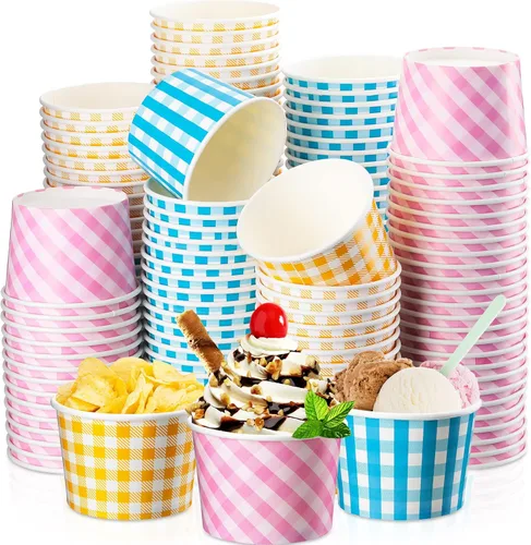 Miniatura 8 de Gerrii 60 vasos de papel desechables de 9 onzas, tazas de helado a granel, suministros de fiesta de cuadros de búfalo, taza de papel