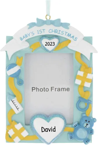 Marco de fotos personalizado, adorno de Navidad 2025 – Marco de fotos colgante para bebé, primera Navidad, regalo de baby shower, adorno decorativo