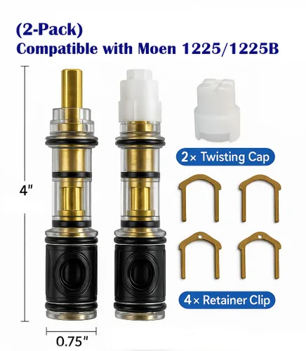 Miniatura 2 de 1225 1225B Kit de repuesto de cartucho de doble sello (paquete de 2) compatible con grifos/duchas de un solo mango Moen, eje interno de latón