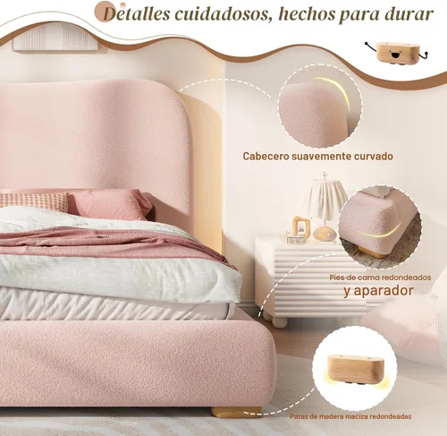 Miniatura 5 de Jocisland Base de cama de nube de tamaño Queen, cabecera curvada de 7.1 pulgadas de grosor, esquinas redondeadas suaves, diseño seguro para niños