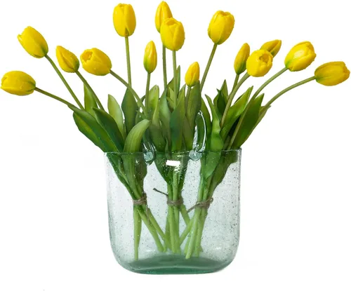 Miniatura 22 de DUYONE 15 flores de tulipanes artificiales, suave al tacto, realista, ramo de tulipanes de látex para el hogar, oficina, boda, fiesta, decoración