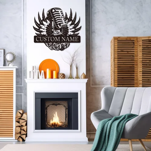 Miniatura 4 de Micrófono personalizado para decoración de pared de metal, grabación de decoración de habitación del hogar, auriculares y micrófonos personalizados