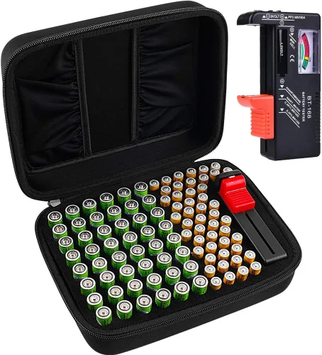Miniatura 11 de Comecase - Caja de almacenamiento para batería dura, con estuche de transporte - Capacidad para 80 baterías AA AAA C D - con probador de batería