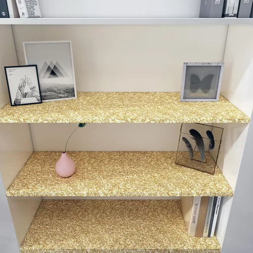 Miniatura 3 de Decotalk Papel tapiz dorado con purpurina para pegar y despegar de 17.7 x 120 pulgadas, papel de pared dorado para despegar y pegar, papel de Oro