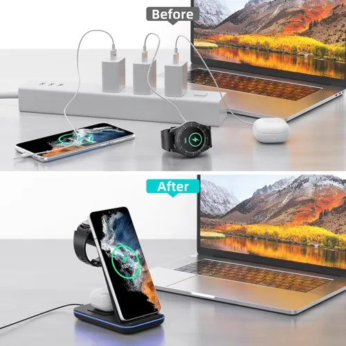 Miniatura 8 de Cargador inalámbrico para Samsung, estación de carga rápida 3 en 1 para Samsung Galaxy S23/S22/S21/S20/S10/Note 20/10, soporte de carga inalámbrico