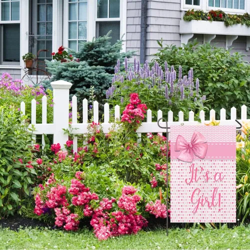 Miniatura 3 de Bandera de jardín con texto en inglés "It's A Girl" ("It's A Girl"), decoración de anuncio de nacimiento para niña, 12 x 18 pulgadas, doble cara