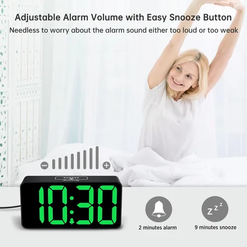 Miniatura 6 de DreamSky Reloj despertador digital pequeño para dormitorio, pantalla de números grandes grandes con atenuador de brillo, reloj eléctrico de mesita