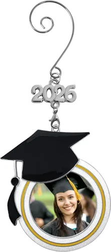 Miniatura 2 de Adorno de fotos de Navidad de graduación – Dijes fechados para 2026 y 2027 – Diseño de sombrero de graduación – Felicitaciones – Estudiantes