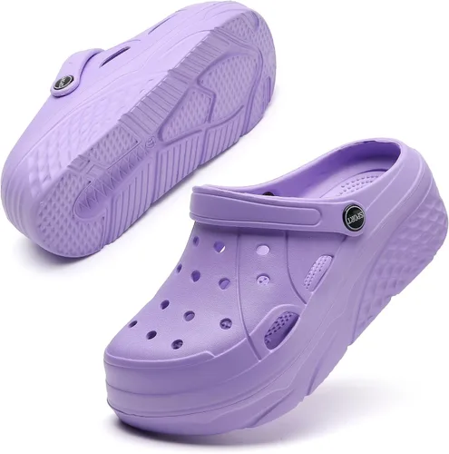 Miniatura 14 de SECHRITE Zuecos de plataforma para mujer, zapatos de jardín, impermeables, para playa, piscina, sandalias de verano, pantuflas para el hogar, serie