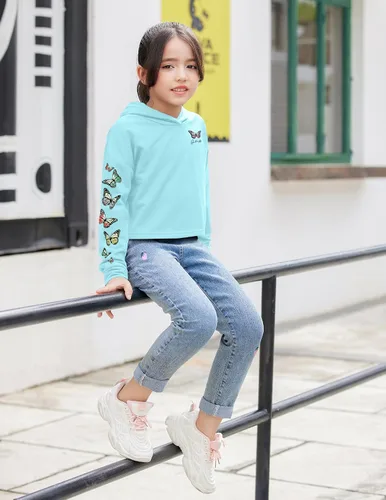 Miniatura 5 de Arshiner - Sudadera corta con capucha y manga larga con teñido batik para niñas
