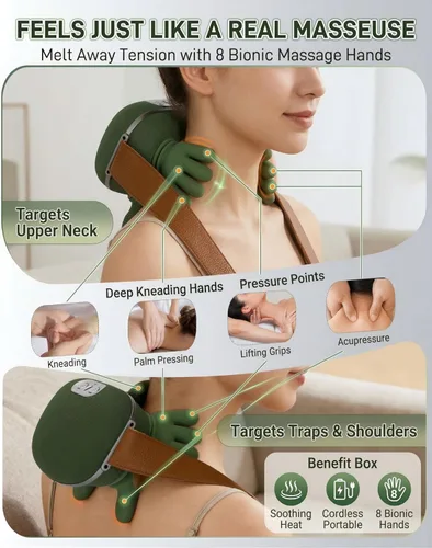Miniatura 4 de N7 Bionic Masajeador de cuello y hombros, masajeadores térmicos de manos reales con dedos para aliviar el dolor muscular de espalda, diseño portátil
