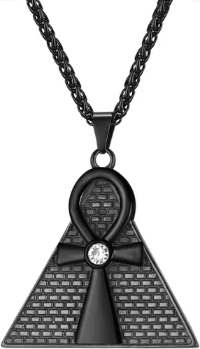U7 Collar Ankh para hombres y mujeres, acero inoxidable, color negro, joyería egipcia, colgante de cruz Ankh, collares africanos con cadena de 22