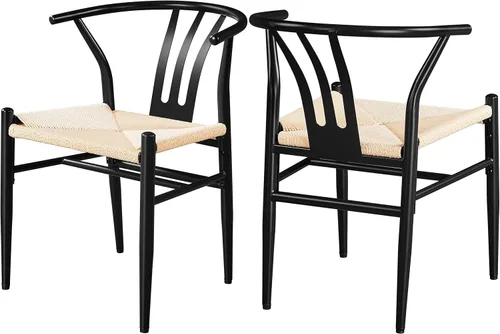 Topeakmart Juego de 2 sillas de comedor de metal, sillas industriales de respaldo alto, sillas de comedor modernas de mediados de siglo, color negro
