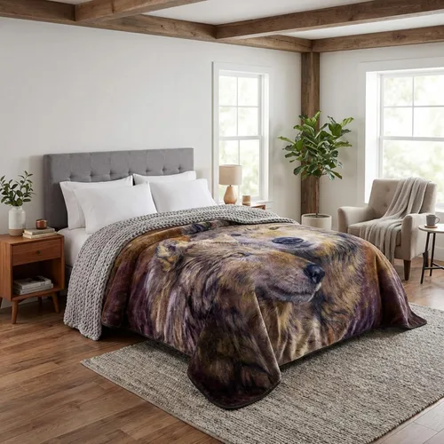 Miniatura 2 de Bedford Home Manta de lobo – Par de lobos estampada de 80 x 92 pulgadas – Manta gruesa de felpa gruesa de 8 libras de imitación de visón Queen