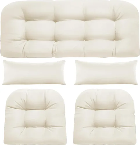 Miniatura 16 de Cojines de silla de mimbre de 5 piezas, cojín impermeable para sofá de mimbre al aire libre, 1 cojín de asiento de amor, 2 cojines en forma de U y 2