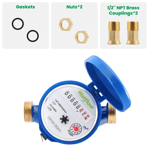 Miniatura 2 de DN15 Medidor de Agua 1/2" NPT, Certificación ISO4064, Medidor de Flujo Cúbico de Agua, Medidor de Agua Fría para Jardín/Hogar