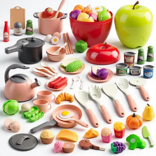 Miniatura 20 de Juego de cocina de 130 piezas, ollas de juego de cocina para niños, sartenes, utensilios de cocina, alimentos diarios, frutas y verduras, cesta