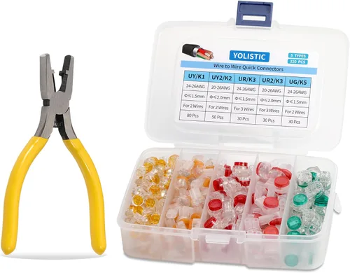 (Paquete de 221) El kit surtido de conectores de cable incluye UY / K1, UY2 / K2, UR / K3, UR2 / K3 y UG / K5 empalme a tope de alambre con alicates