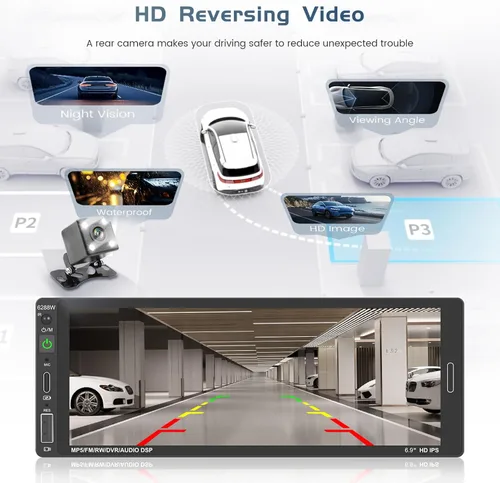 Miniatura 4 de Radio de coche de un solo DIN estéreo con Apple Carplay Android Auto, pantalla táctil HD de 6.9 pulgadas, receptor Bluetooth, enlace de espejo
