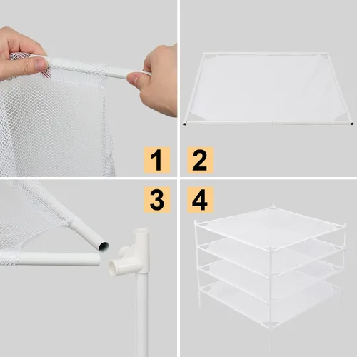 Miniatura 6 de Estante de secado de suéter plano, de malla de tubo de metal, para lavandería con pies de goma, estante apilable para secadora de ropa para arte