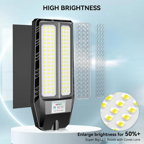 Miniatura 4 de VOOJOY Farolas solares de 9000 W para exteriores, 7000 K, luz solar LED para exteriores, luz de calle del atardecer al amanecer, lámpara LED gran