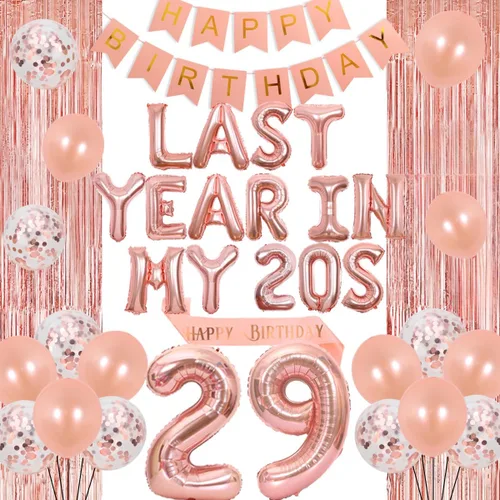 Miniatura 7 de Decoraciones número 29 para hombres y mujeres, pancarta dorada de globos del año pasado en mis 20, decoración de felicitación a los 29 años