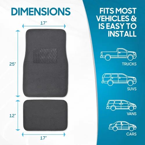 Miniatura 7 de Juego premium de 4 piezas de alfombrillas de suelo de coche con almohadilla de seguridad de vinilo para coche, camión, SUV, cupé sedán, negro Carbón