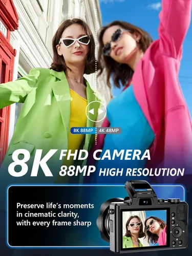 Miniatura 2 de Cámara digital 8K, cámaras WiFi de 88 megapíxeles para fotografía con pantalla táctil de 3.2 pulgadas, cámara de videoblogs