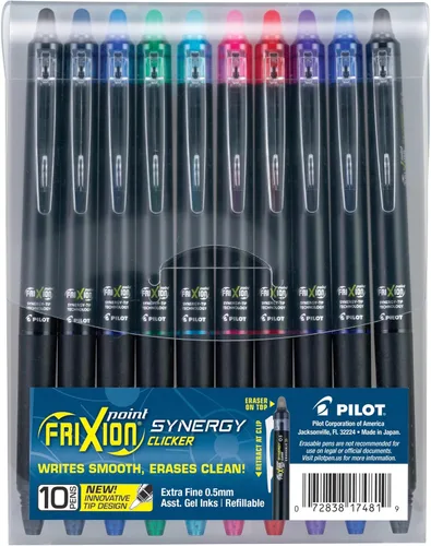 Miniatura 7 de PILOT FriXion Synergy Clicker - Bolígrafos de tinta de gel borrables, recargables, retráctiles, punta extra fina de 0.5 mm, paquete de 5