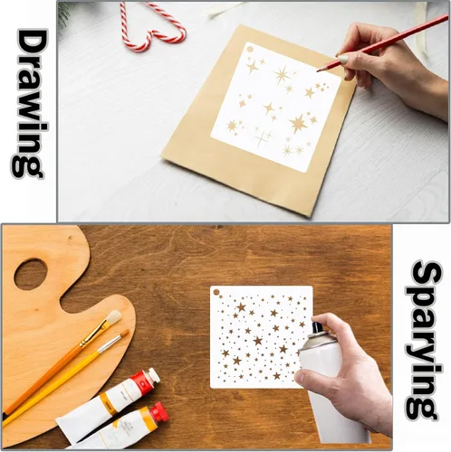 Miniatura 8 de 12 plantillas de estrellas brillantes con fondo de estrellas, plantillas de manualidades, plantillas de medios mixtos para pintar en manualidades