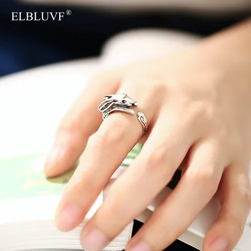 Miniatura 3 de ELBLUVF 925 Sterling Silver Bunny Rabbit Animal Adjustable Ring Jewelry for Women