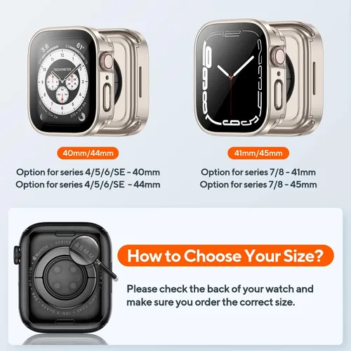 Miniatura 7 de 2 Pack 2 en 1 Funda impermeable para Apple Watch Series 8 7 de 41 mm, Parachoques frontal y trasero de PC de borde recto con protector de pantalla