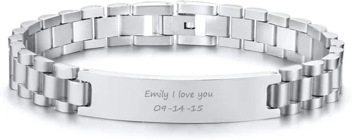 Miniatura 16 de VNOX - Pulsera de metal personalizada para parejas, joyería de metal y acero inoxidable, regalo para aniversario, 8.3 pulgadas