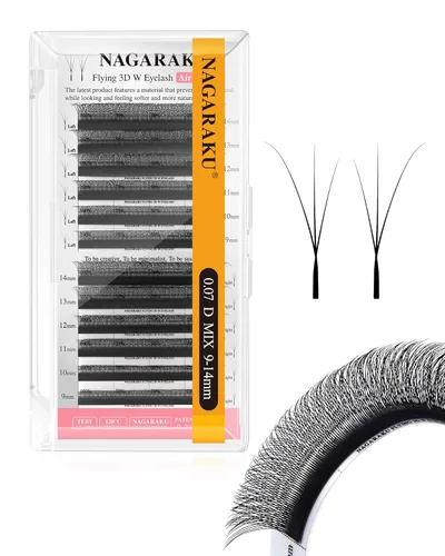 Miniatura 143 de NAGARAKU Extensiones de pestañas Double Tips 4D W, suministros con puntas dobles, gruesas con rizado D de 0.07 mm, bandeja mixta 8-15 mm, 0.07-D