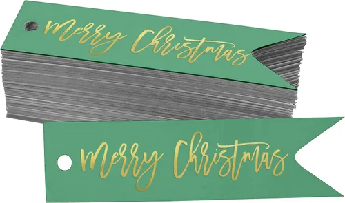Miniatura 22 de Etiquetas de papel colgantes con texto en inglés "Merry Christmas", 50 unidades Blanco