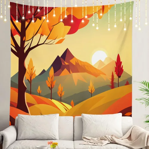 Miniatura 102 de Shrahala Tapiz de pared con paisaje de lago de otoño, bosque amarillo, para colgar en la pared, tapiz grande, decoración de fibra de poliéster