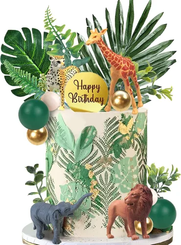 27 PIEZAS Adornos para Pasteles de Animales de la Selva, Figuras de Animales de Safari Juguetes Palillos Wild One Decoraciones de Pasteles de