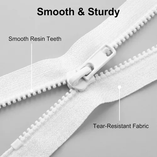 Miniatura 4 de Sawoake 2 piezas cremalleras separadoras #5 de 21 pulgadas para coser abrigos y chaquetas, cremalleras de plástico moldeado blanco a granel