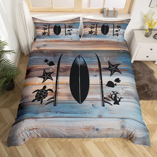 Miniatura 9 de Erosebridal Funda de edredón náutica para niños y niñas, juego de ropa de cama azul y blanco oceánico, funda de edredón de tabla de surf Hawaii