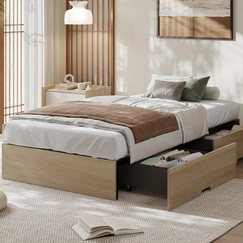 Miniatura 17 de GarveeHome - Marco de cama de plataforma de madera tamaño matrimonial, marco de cama de madera sin cabecero, soporte de listones de madera,