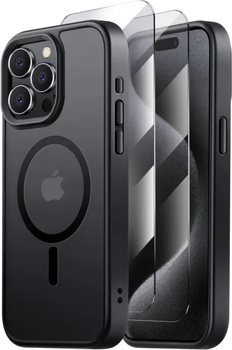 Miniatura 87 de Tigowos - Funda magnética para iPhone 15, resistente a las caídas, sensación de piel mate, a prueba de golpes, delgada, negro mate