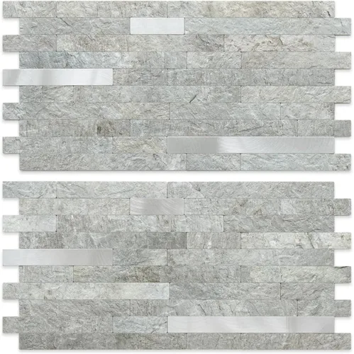 Miniatura 26 de Auliget - 20 láminas de azulejos adhesivos imitación piedra para protector antisalpicaduras, mosaicos de cloruro de polivinilo con acabado mármol