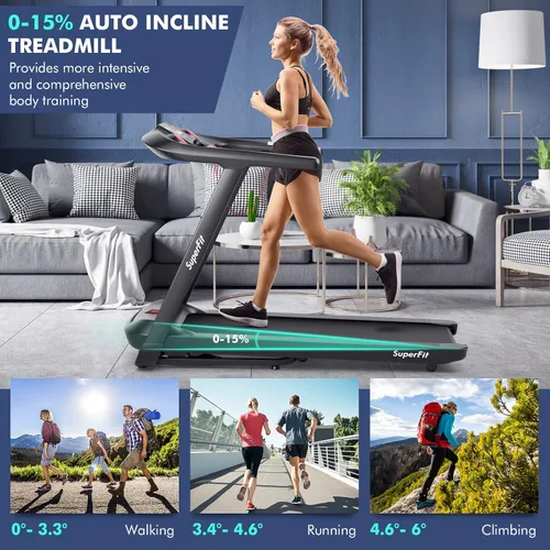 Miniatura 2 de Goplus Caminadora plegable de 4.75 HP con 15% de inclinación automática, caminadora eléctrica Superfit con control de voz y aplicación, 20 programas