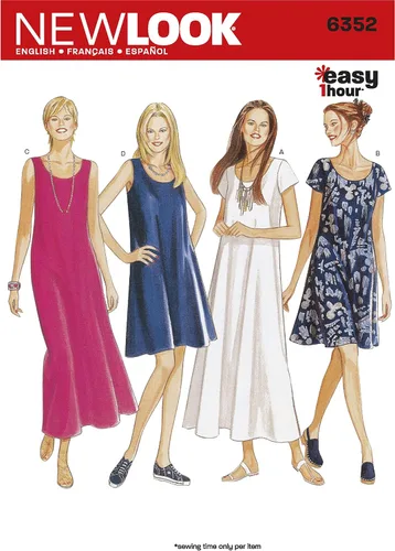 Miniatura 4 de New Look Patrón de costura fácil de las señoras 6352 vestidos en 4 variaciones