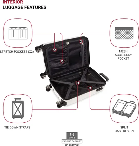 Miniatura 4 de SWISSGEAR 7272 - Maleta rígida y expandible con ruedas giratorias, Blanco), 7272100156