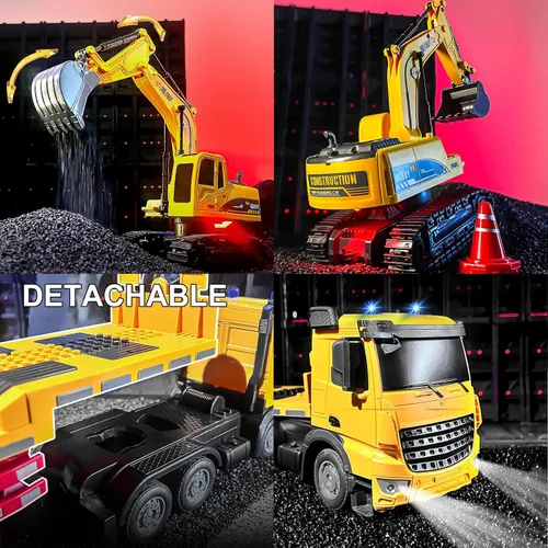 Miniatura 3 de Juego de juguetes de semirremolque y excavadora a control remoto, 11 canales, 24.6 pulgadas, modo de control doble, vehículo de ingeniería