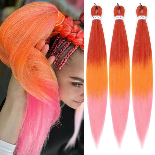 Miniatura 31 de Col bling Cabello trenzado preestirado de 28 pulgadas, 3 paquetes de extensiones de cabello largo para mujer, trenzas de caja, cabello preestirado