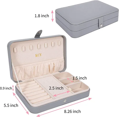 Miniatura 5 de KCY Joyero para mujeres y niñas, estuche organizador de joyas de viaje pequeño, de piel sintética, portátil, cajas de almacenamiento para anillos
