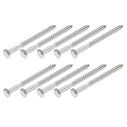 Miniatura 17 de METALLIXITY Tornillos hexagonales (M6 x 1.575 in), 10 unidades, pernos de madera autorroscantes de acero inoxidable 304, para aplicaciones domésticas